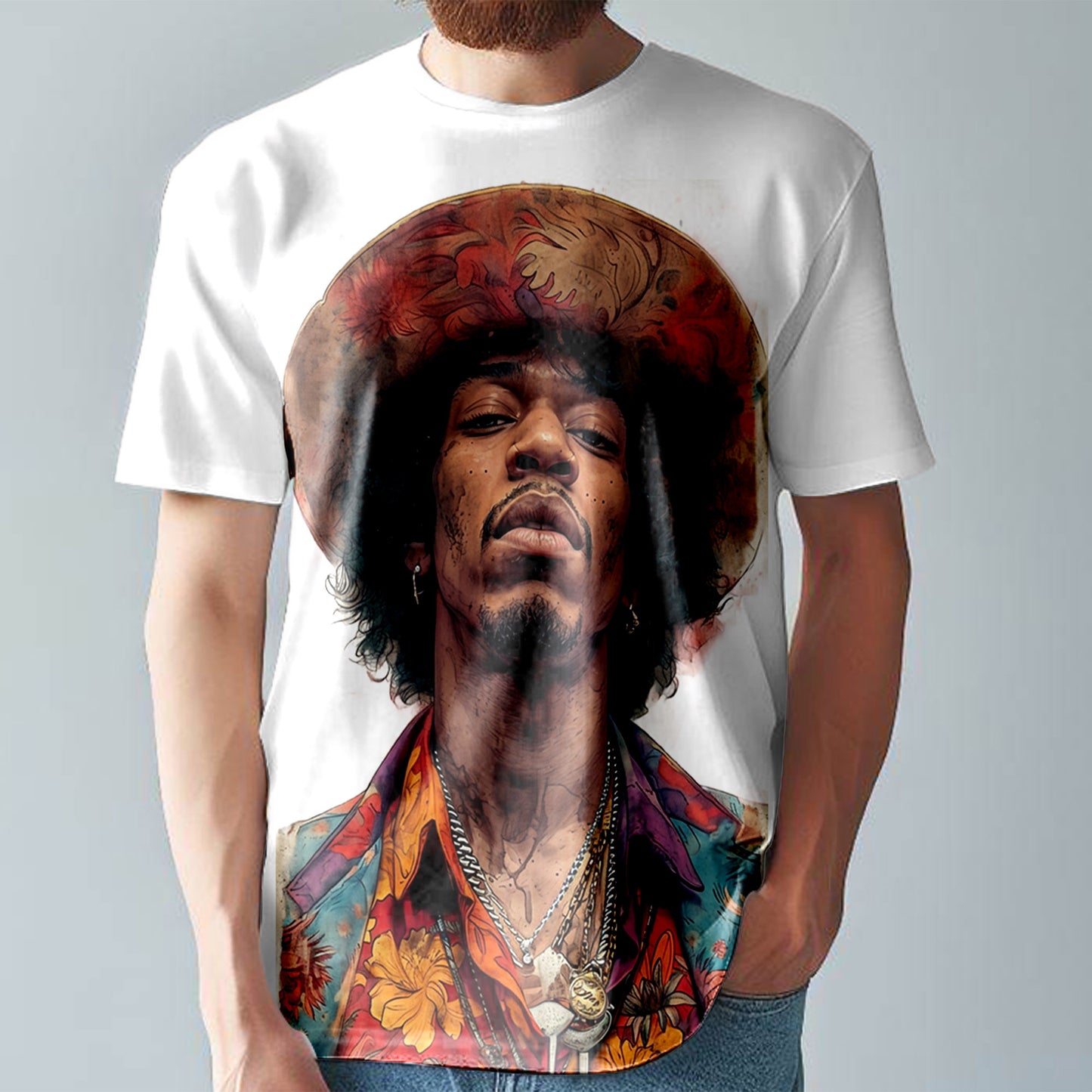 Jimi Hendrix T-Shirt  Colourful Comic Style Tee  Large Print Unisex Fitted T-Shirt T13