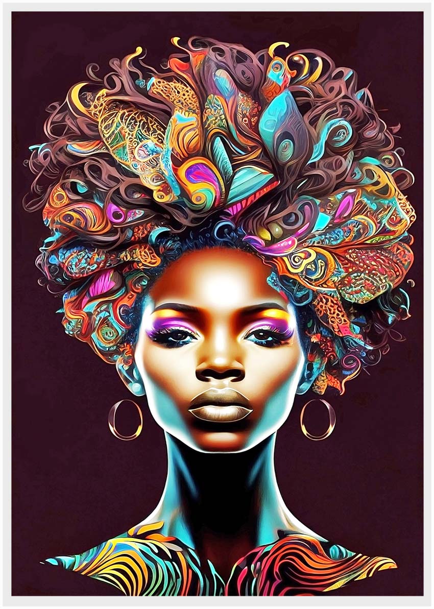 T67 African Woman Colourful  Canvas Art Prints, T-Shirts, Posters, and Mugs, Cushion Cover Expressive Collection