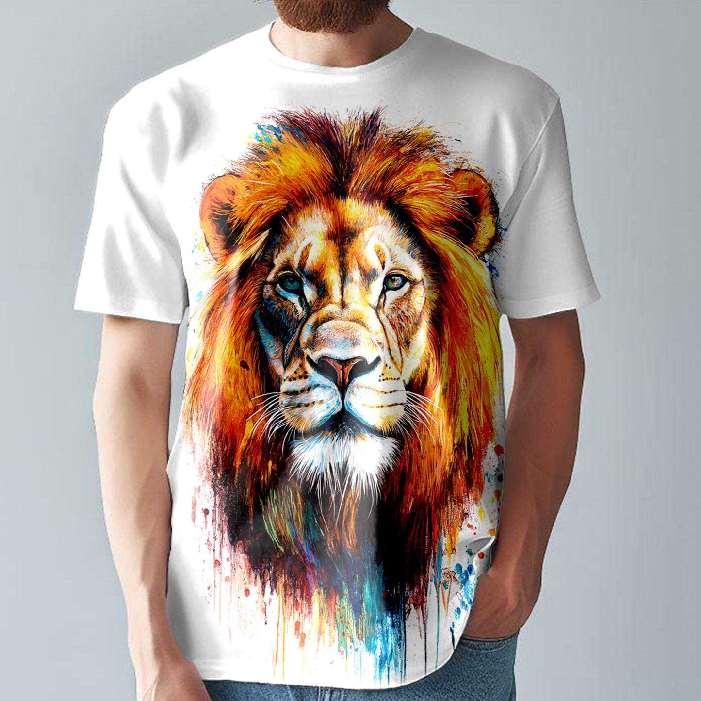 Lion Wild AI Animal Print Tee T-Shirt  Large Print Unisex Fitted T-Shirt T1