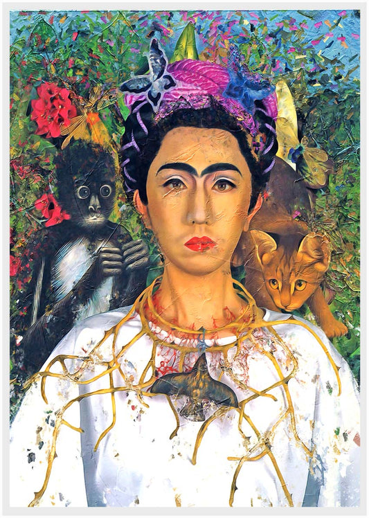 P81 Frida Kahlo and Flowers Canvas Art Prints, T-Shirts, Posters, and Mugs, Cushion Cover Expressive Collection