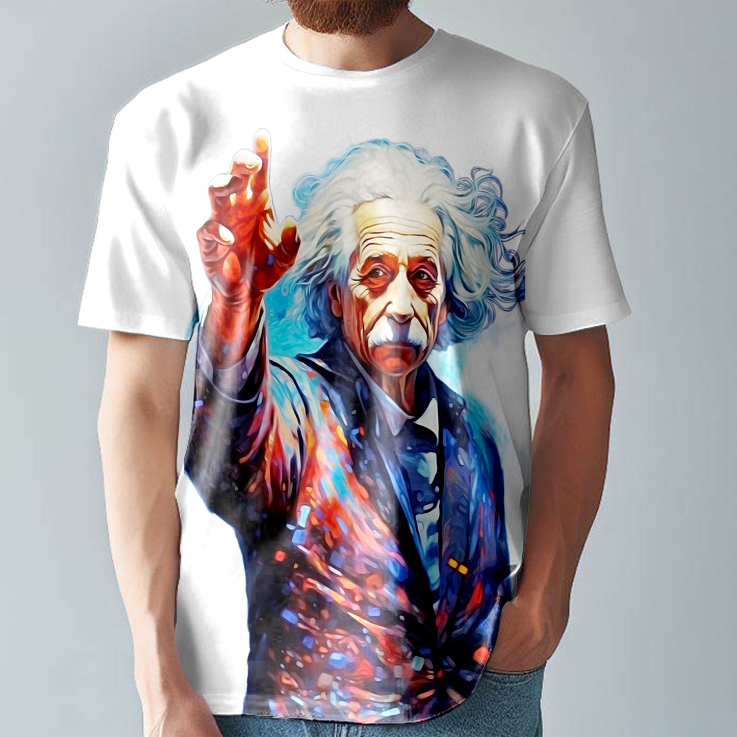 Albert Einstein T-Shirt  Colourful Comic Style Tee  Large Print Unisex Fitted T-Shirt T21