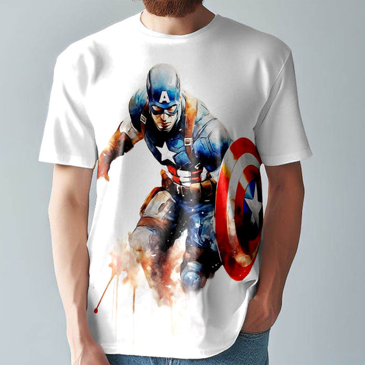 Captain AMERICA T-Shirt  Colourful Comic Style Tee  Large Print Unisex Fitted T-Shirt T25