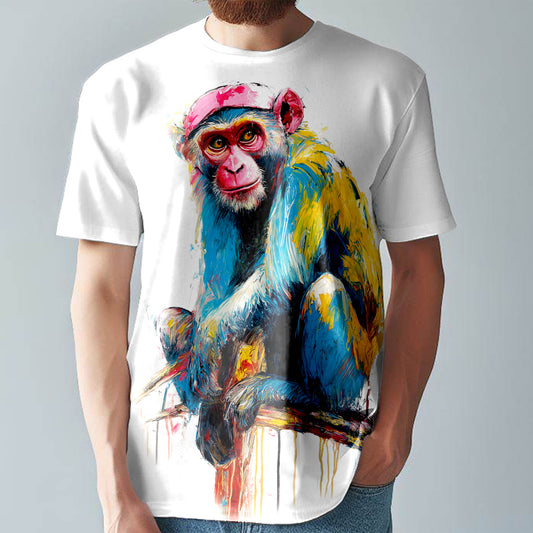 Monkey Wild AI Animal Print Tee T-Shirt  Large Print Unisex Fitted T-Shirt T2