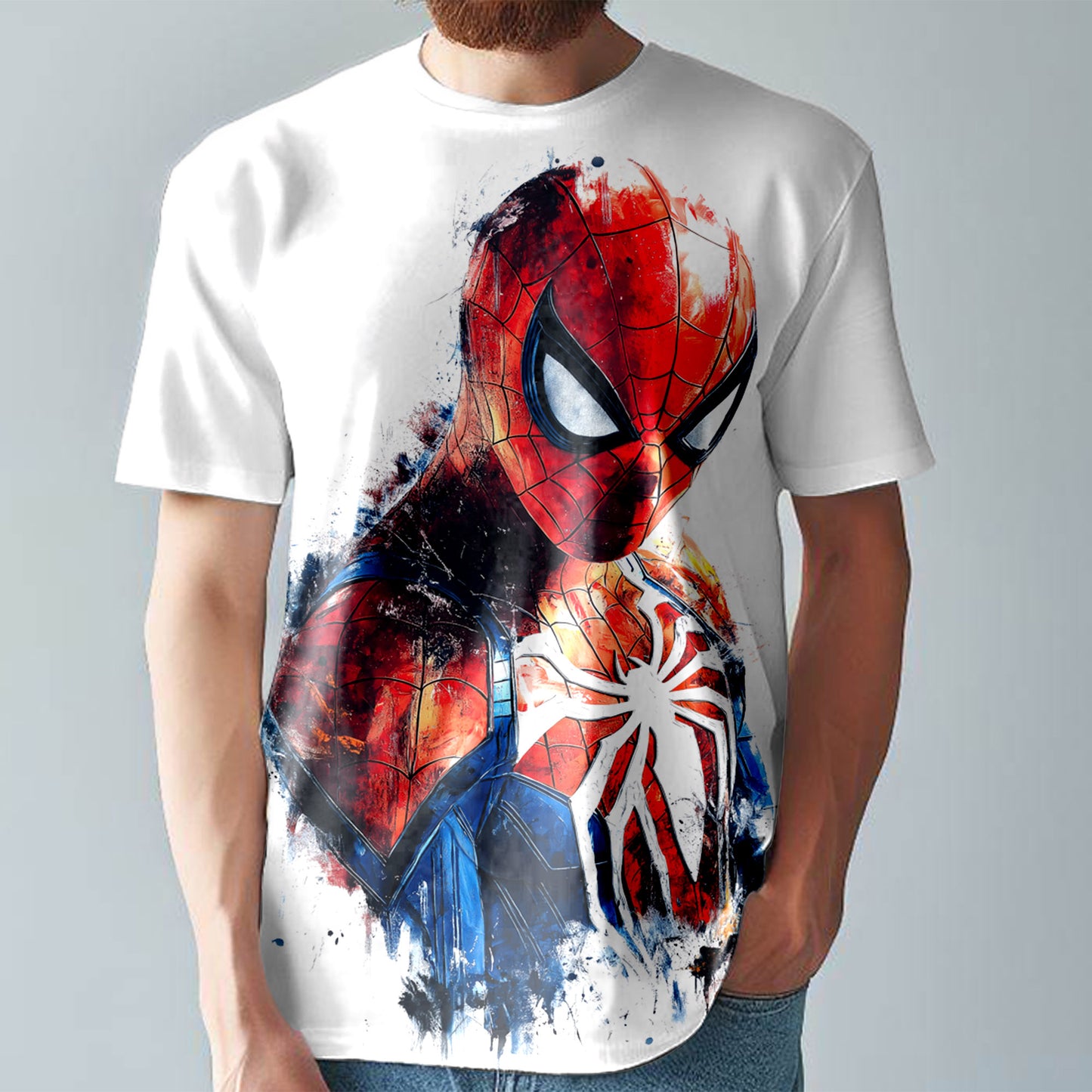 Spiderman  T-Shirt  Colourful Comic Style Tee  Large Print Unisex Fitted T-Shirt T4