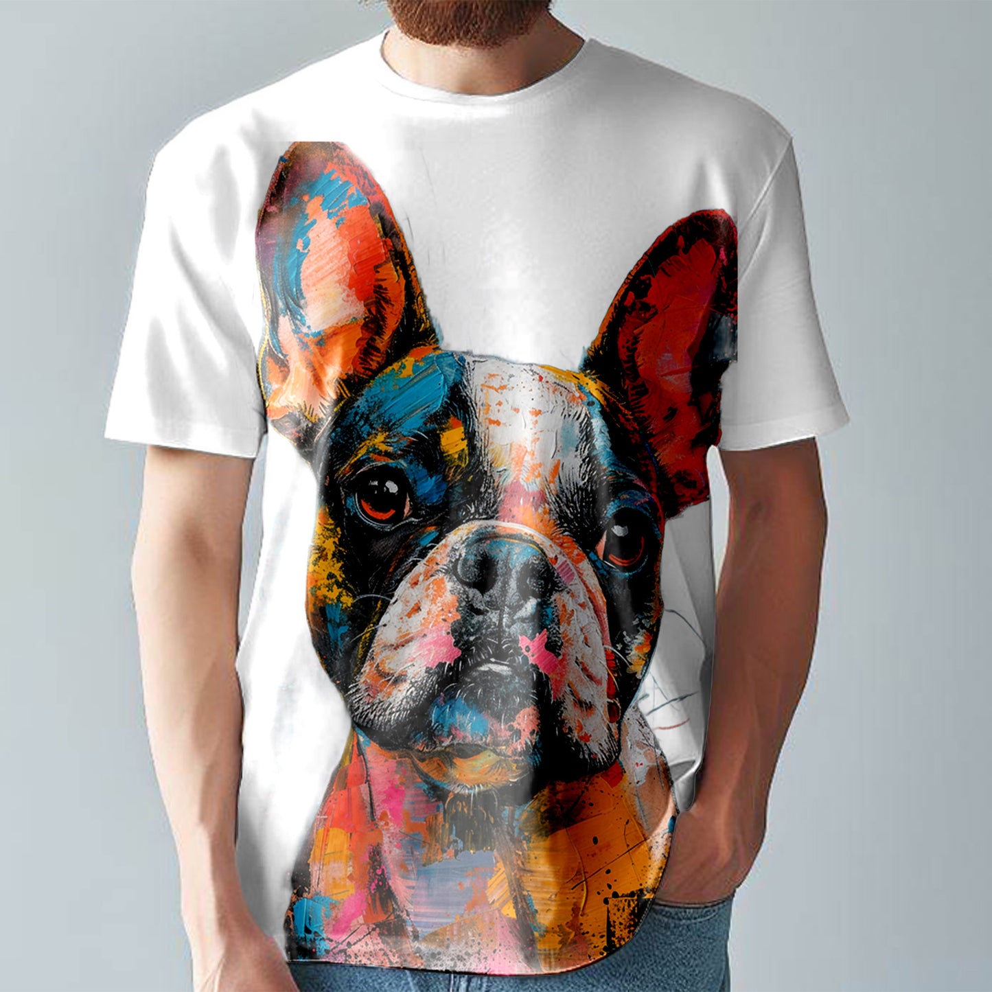 French Bulldog AI Animal Print Tee T-Shirt  Large Print Unisex Fitted T-Shirt T4