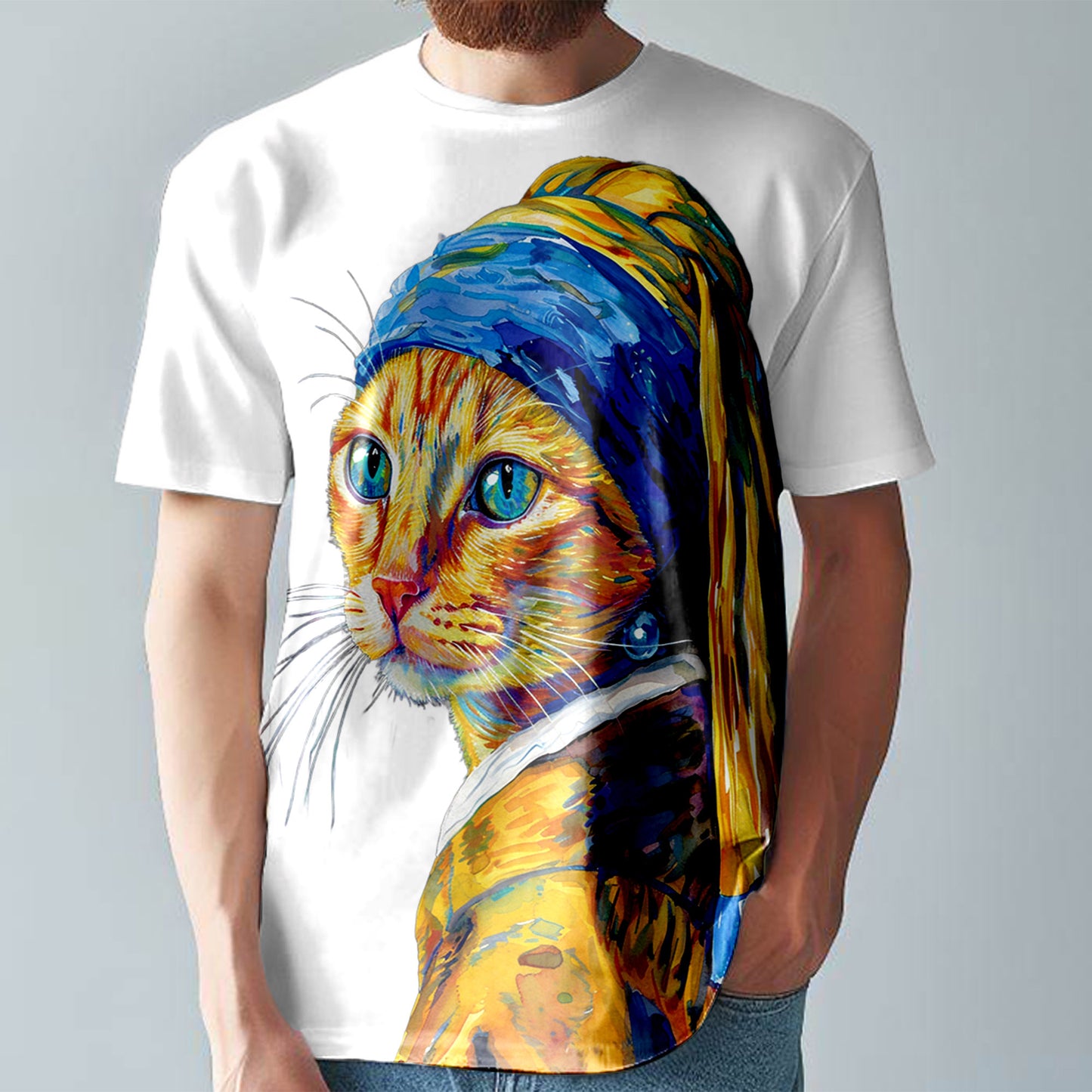 Cat AI Animal Print Tee T-Shirt  Large Print Unisex Fitted T-Shirt T9