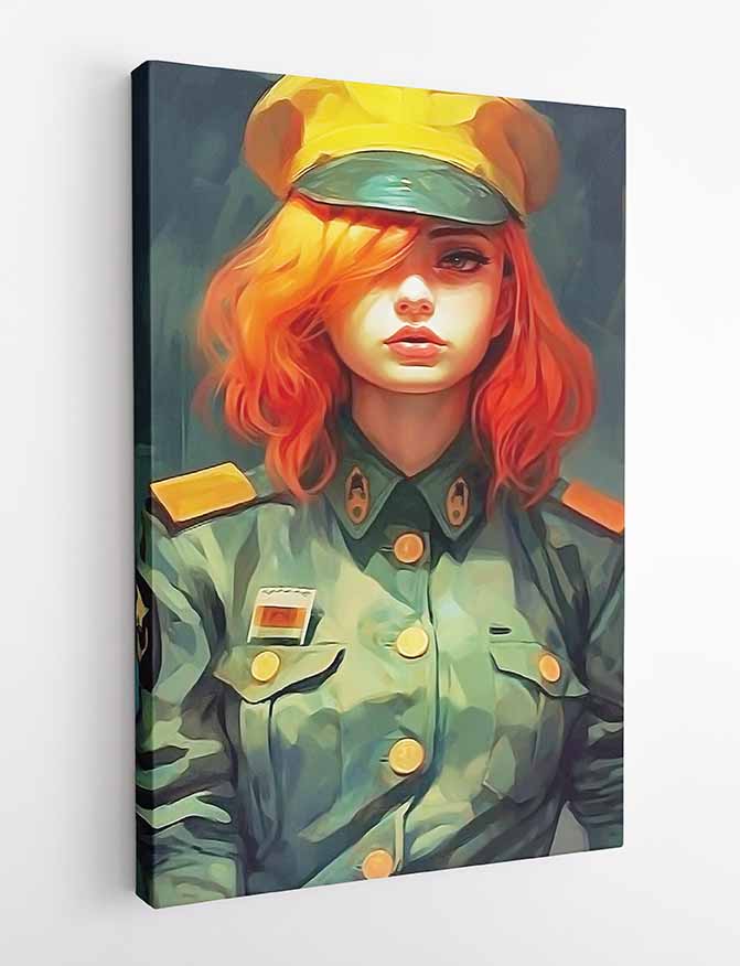 T351 Girl With Army Uniform Canvas Art Prints, T-Shirts, Posters, and Mugs, Cushion Cover Expressive Collection