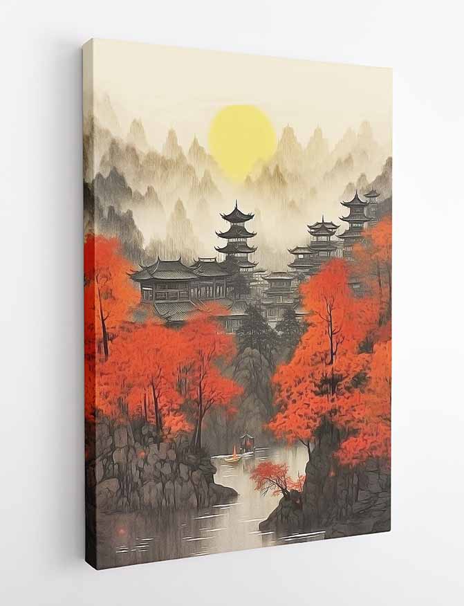 T353 Chines Landscape Canvas Art Prints, T-Shirts, Posters, and Mugs, Cushion Cover Expressive Collection