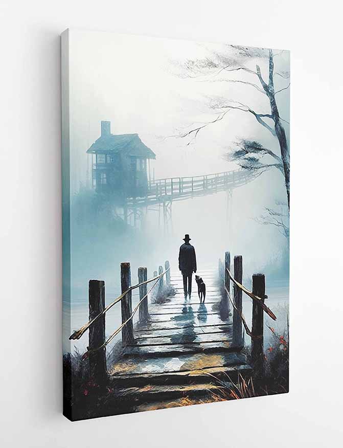 T62 man walking on the bridge Canvas Art Prints, T-Shirts, Posters, and Mugs, Cushion Cover Expressive Collection