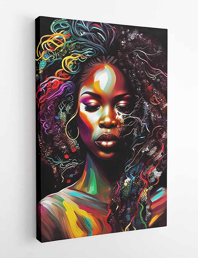 T70 African Woman Painting Effect Canvas Art Prints, T-Shirts, Posters, and Mugs, Cushion Cover Expressive Collection